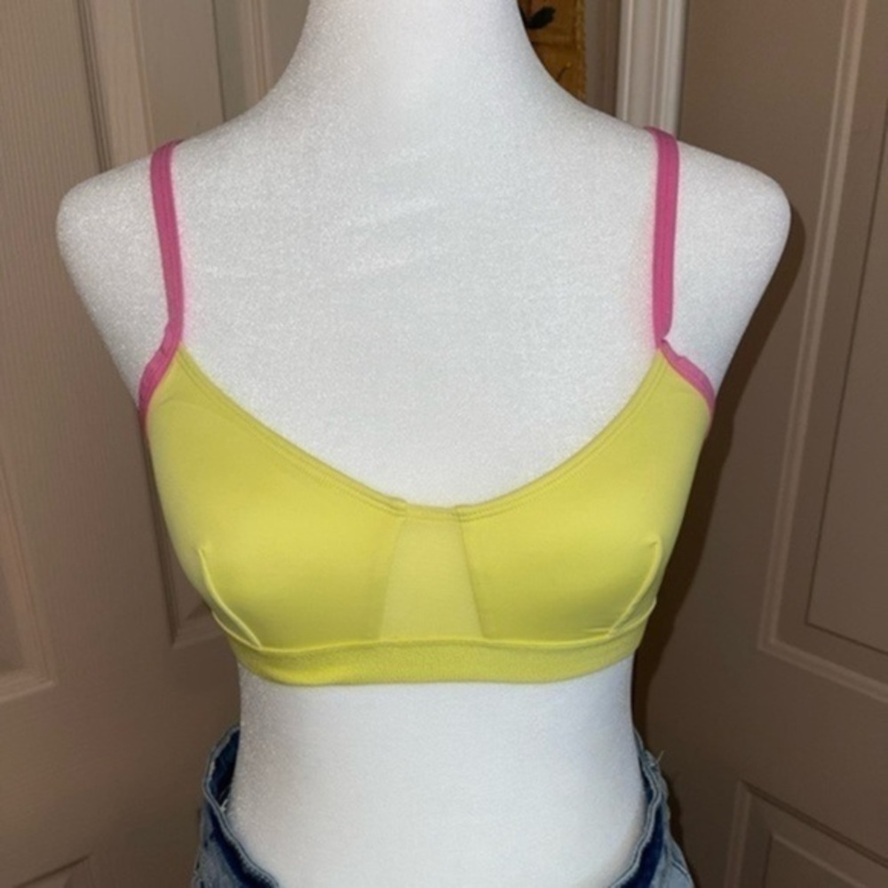 Colsie lined bralette in yellow with pink trim.